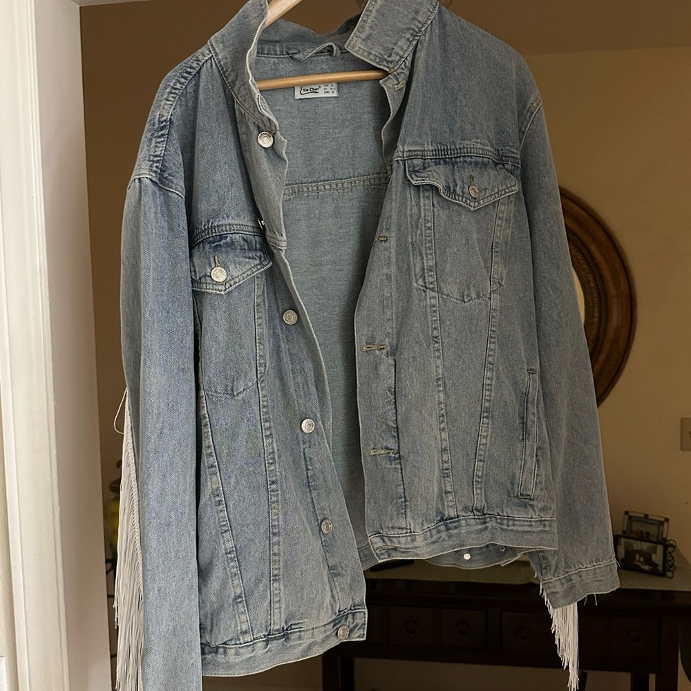 Oversized Denim Jacket - Festival Jacket with Fringe Trimming